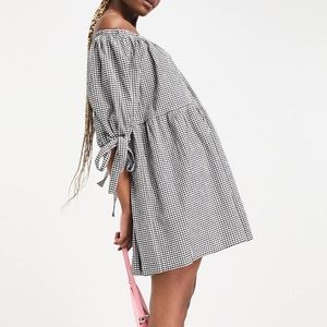 Asos Design Tall off the shoulder tiered mini dress w/tie sleeves